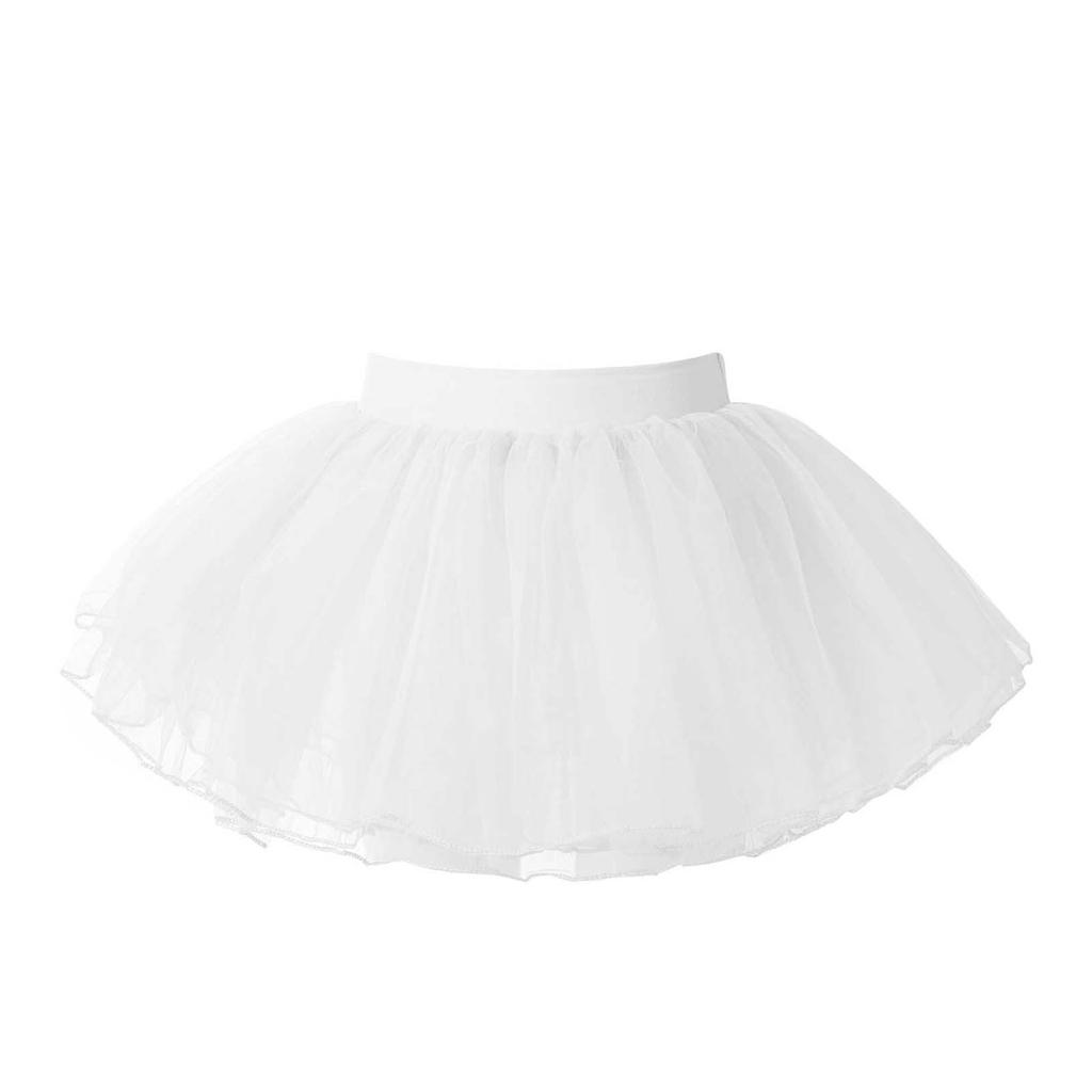 Mesh Tutu Skirt Girls Kids 4 Layer Solid Color Elastic Waist Princess Ballet Dance Skirt