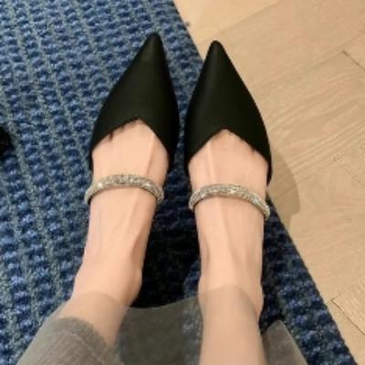 Распродажа женской обуви. Новые осенние женские тапочки. Закрытый носок. Твердые пайетки. Массивный каблук. Модные женские тапочки больших размеров.