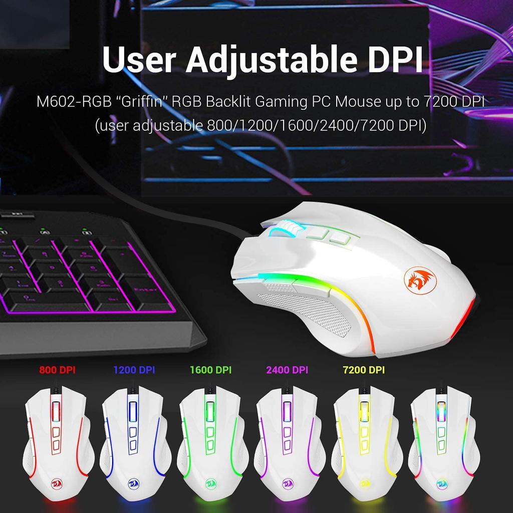 Проводная игровая мышь Redragon M602 RGB с подсветкой RGB Spectrum, эргономичная мышь Griffin, программируемая с 8 режимами подсветки до 7200 точек на дюйм для ПК с ОС Windows