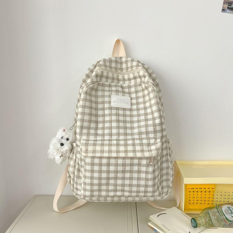 Plaid Pattern Backpack For High School And College Students With Large Capacity And Relief Features