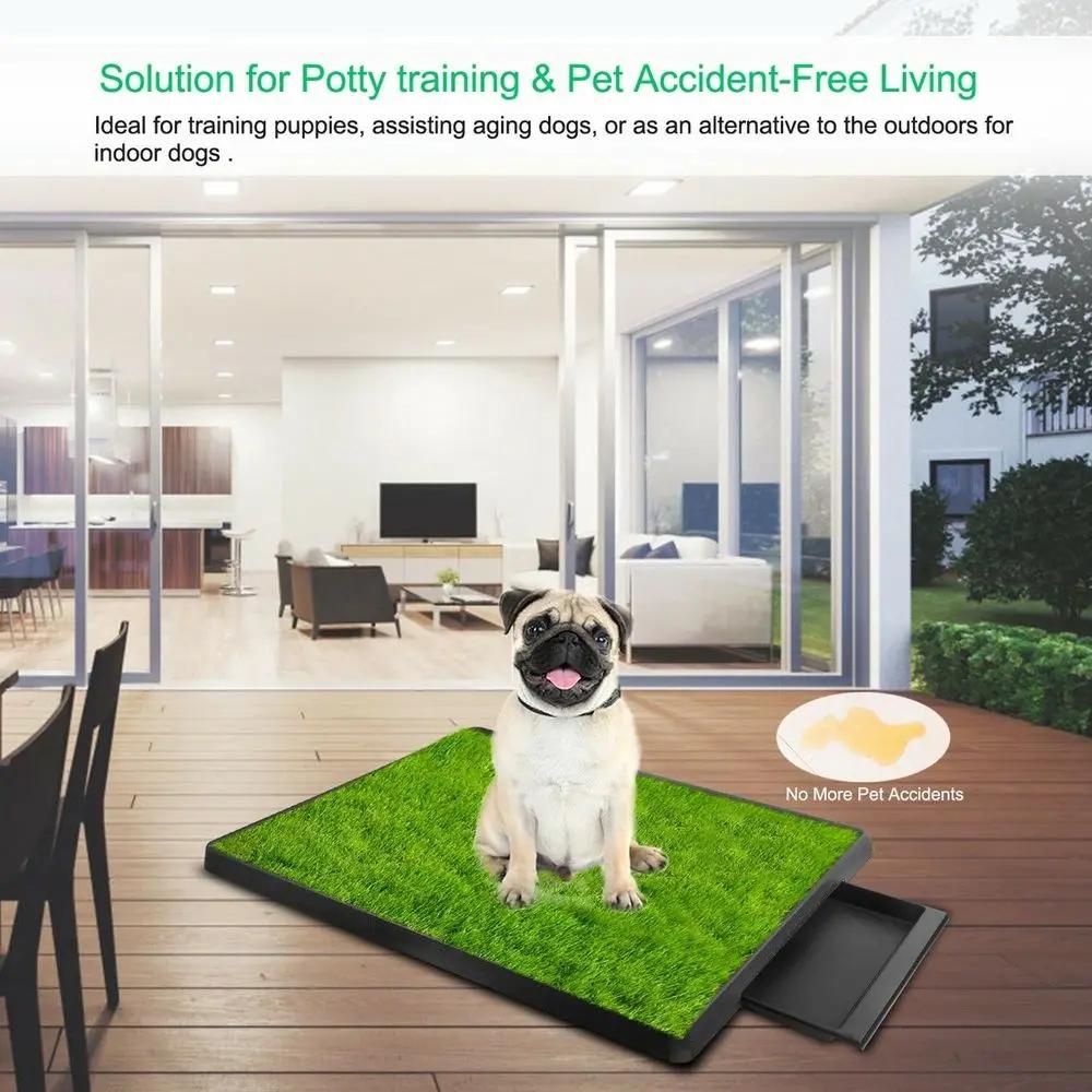 Pet Toilet Litter Box Pad, Potty Training, Synthetic Grass, Mesh Tray for Dogs, Indoor and Outdoor Use, 3 Layers