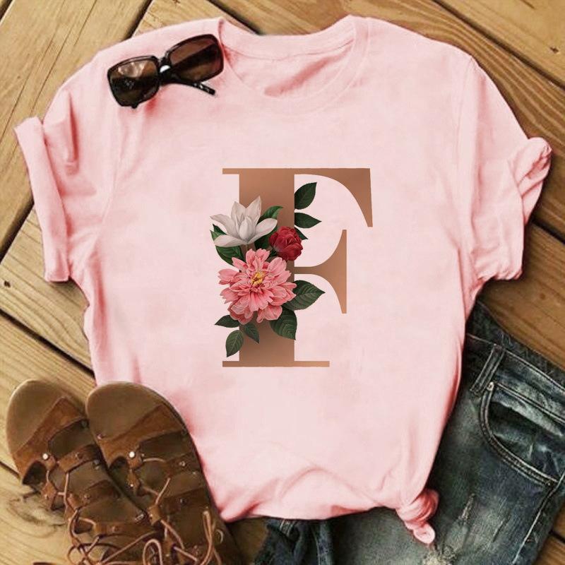 Stylish Gold 26 Letter Floral Print T-shirt Black Oversized for Men And Women Summer Polyester Fabric T-Shirt