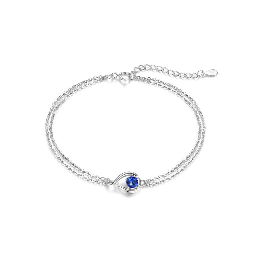 FH.bird September birthstone bracelet women Eternal Love Silver 925 metal allergy compatible double chain adjustable length