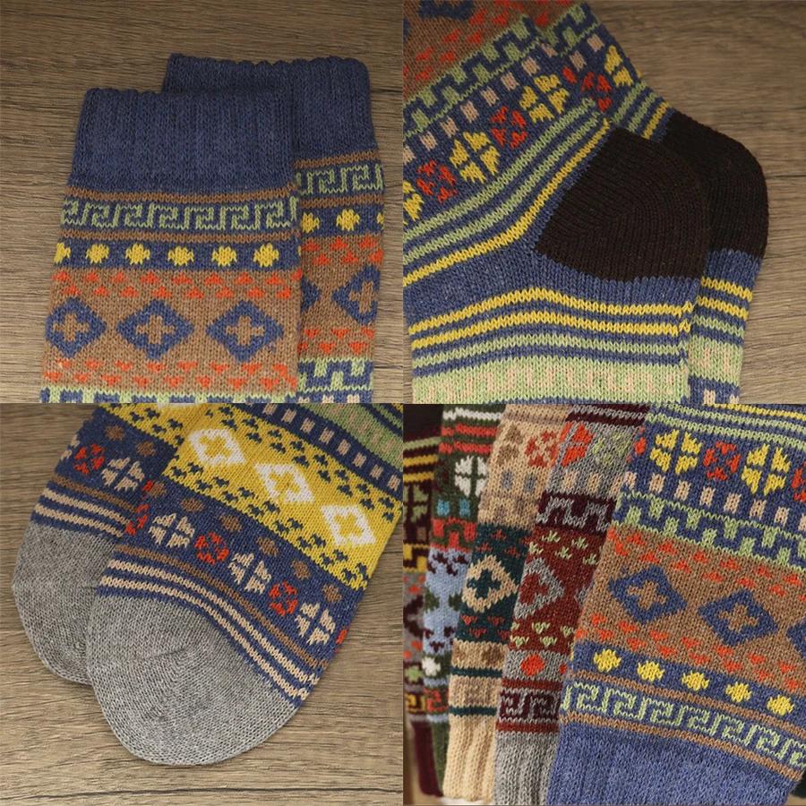 5 Pairs Winter Men's Socks Thicken Warm Sheep's Wool Socks Harajuku Retro Style Colorful Fashion Cotton Socks For Snow Boots