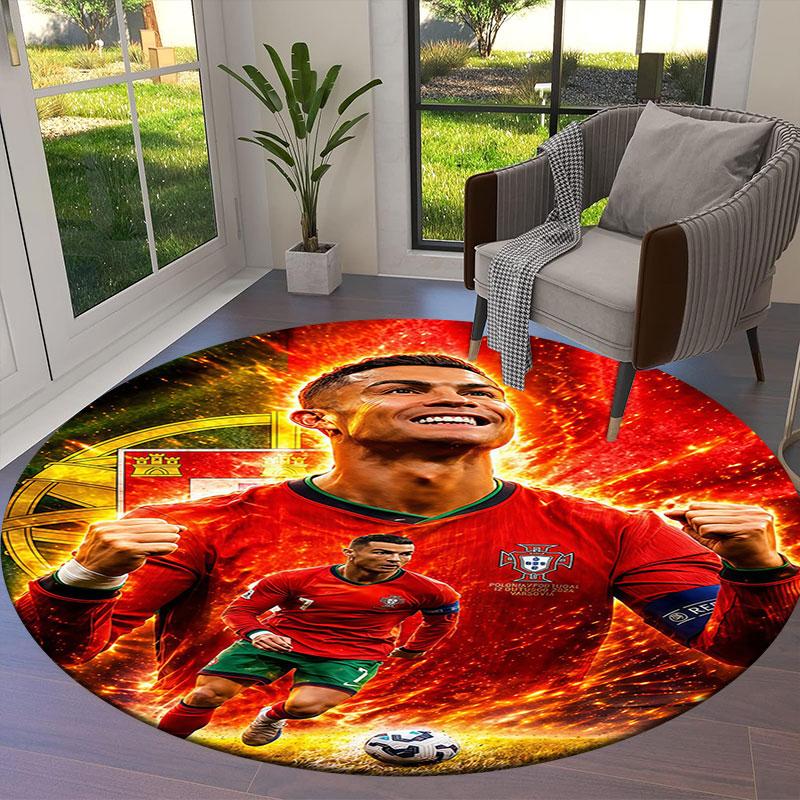 CR7 Cristiano Ronaldo Round Area Rug,Carpet Rug for Living Room Bedroom Sofa Playroom Decor,Non-slip Floor Mat