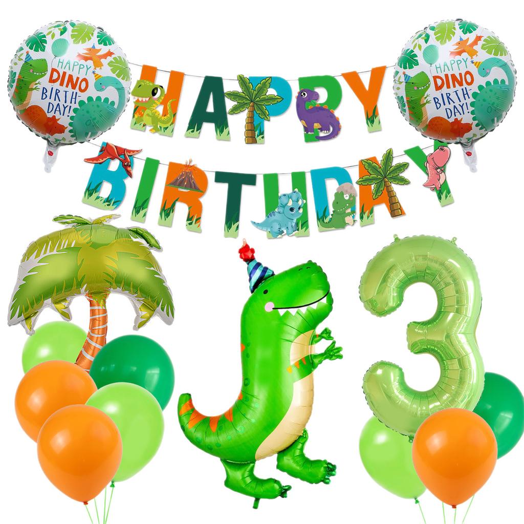 Dinosaur Theme Birthday Flag Green Dinosaur Aluminum Film Balloon Children'S Birthday Party Balloon Decoration