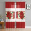 Christmas Winter Poinsettia Flowers Tulle Curtain for Living Room Bedroom Christmas Decoration Window Voiles Tulle Curtain