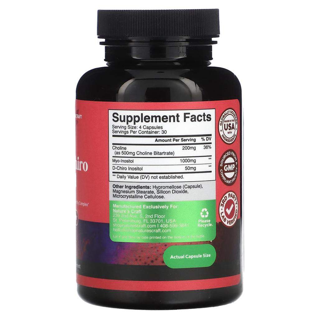 Nature's Craft Мио-инозитол и D-хиро-инозитол с холином, 120 капсул