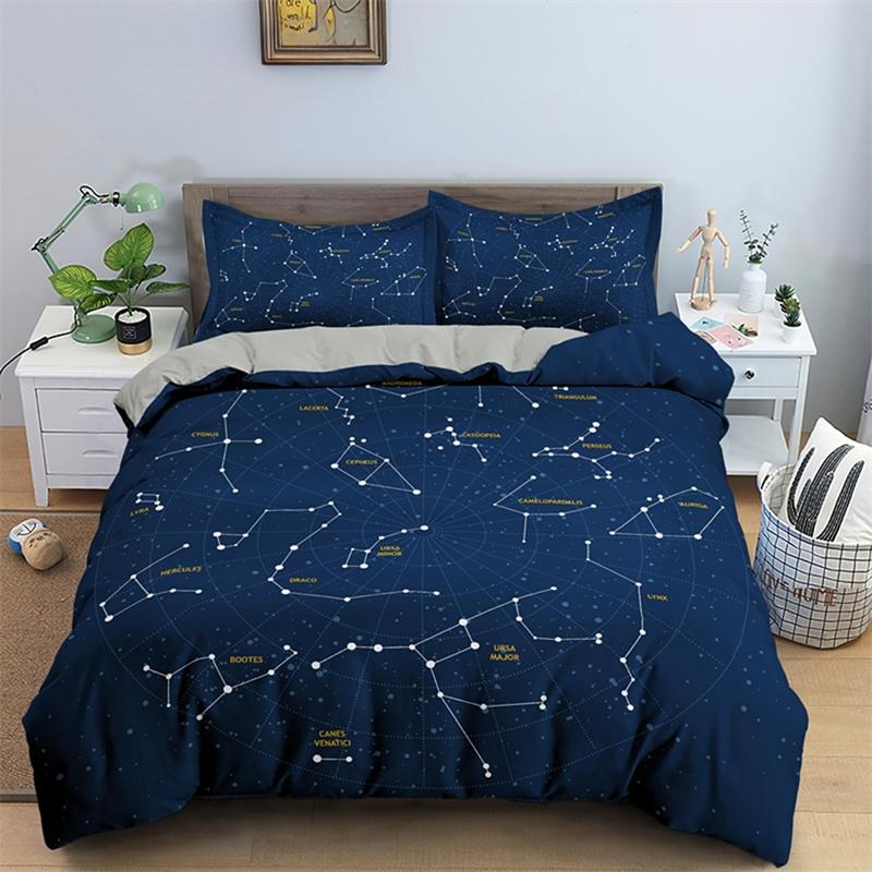 3D Galaxy King Queen Duvet Cover Starry Sky Bedding Set Soft Universe Quilt Cover Outer Space Dark Blue 2 3pcs