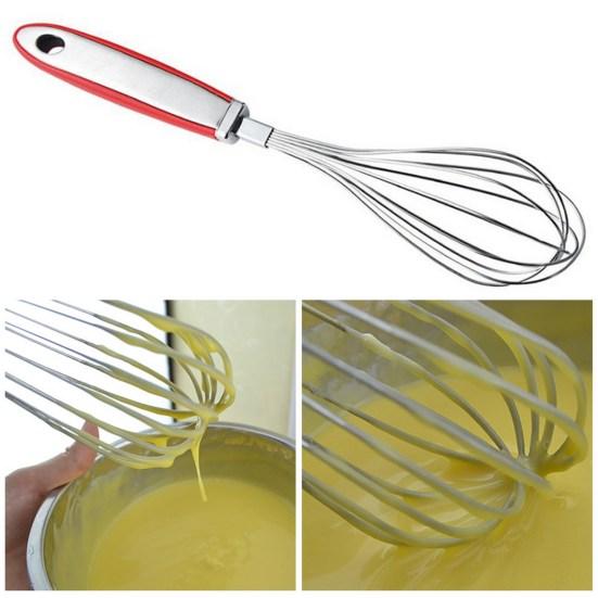 12-Inch Stainless Steel Egg Whisk Anti-slip Rubber Handle Handheld Manual Egg Mixer Stirrer Beater Kitchen Baking Cooking Tool