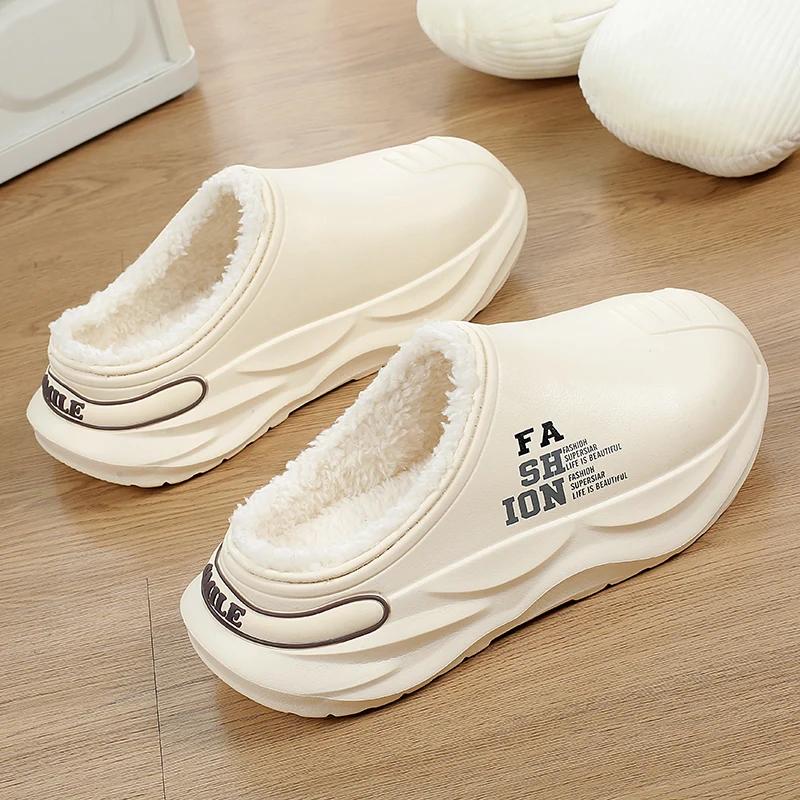 Мужские тапочки, зимние теплые поварские туфли, плюшевые домашние тапочки из хлопка, парные туфли на платформе для отдыха на природе, кухонные тапочки для дома, водонепроницаемые тапочки