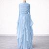Женское formalное макси-платье с круглым вырезом и длинными рукавами, облегающего кроя, со средней посадкой, из плиссированного шифона, вечернее платье для гостей на свадьбу, банкета, осенних официальных мероприятий
