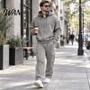 Easy Care Machine Washable Sportswear 2Pcs/Set Men Tracksuit Set, Hooded Jacket Cargo Jogger Sweatpants Everyday Lounge Wear Sets Solid Color