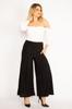 Women's Style Plus Size Pants Large Size Black Lycra Sandy Fabric Wide Leg Belted Trousers