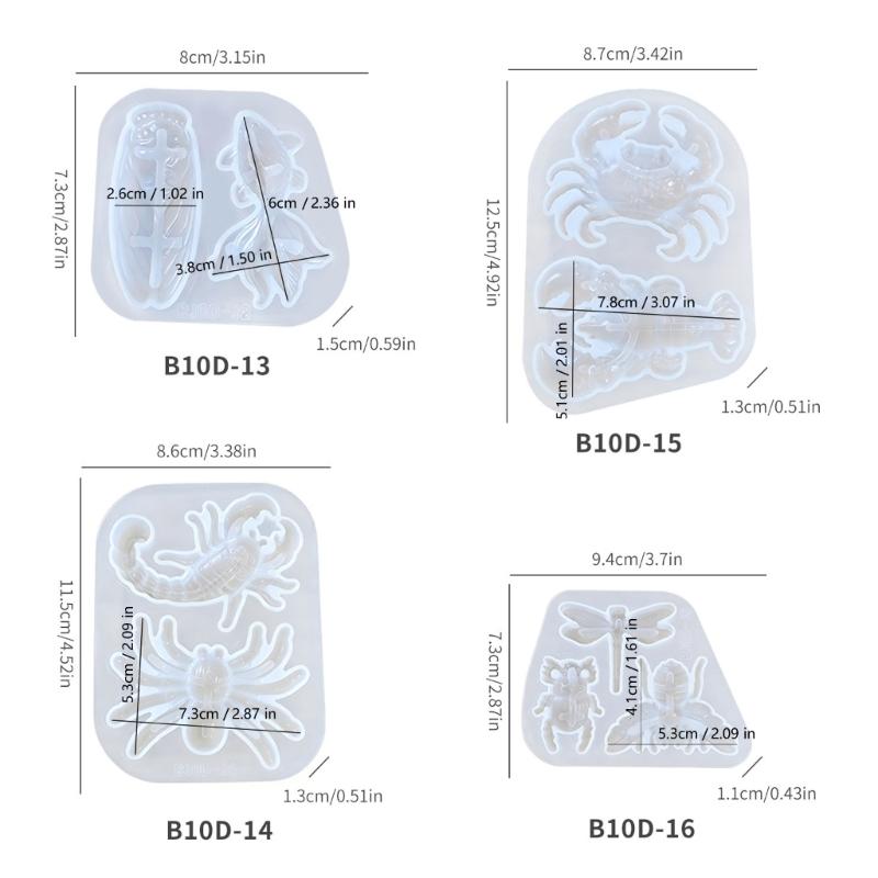 Translucent Silicone Craft Mold for Resin Casting, Easy Release Insect and Sea Animal Designs for Decorative DIY Making