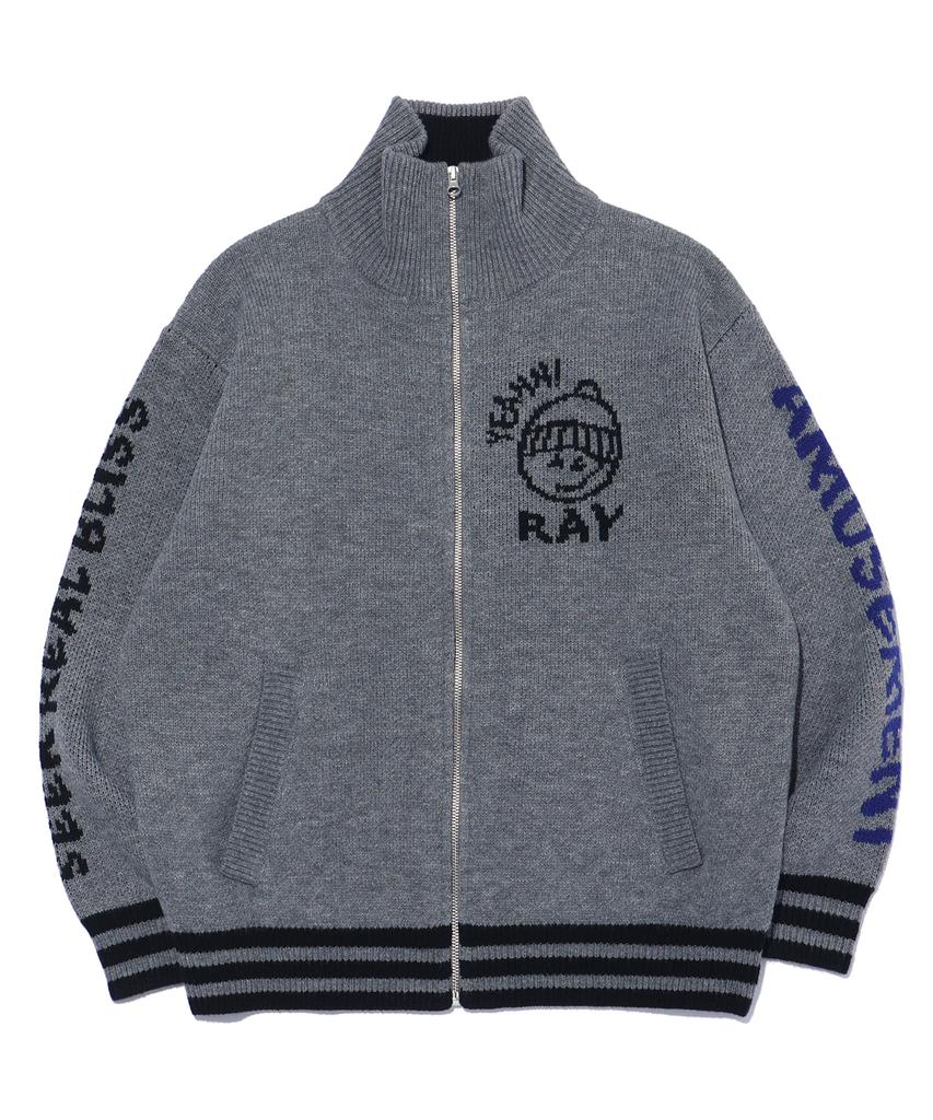 RAYFIKERS Wicked Smile High-Neck Knit Zip-Up Mq5Su509_Melange Grey