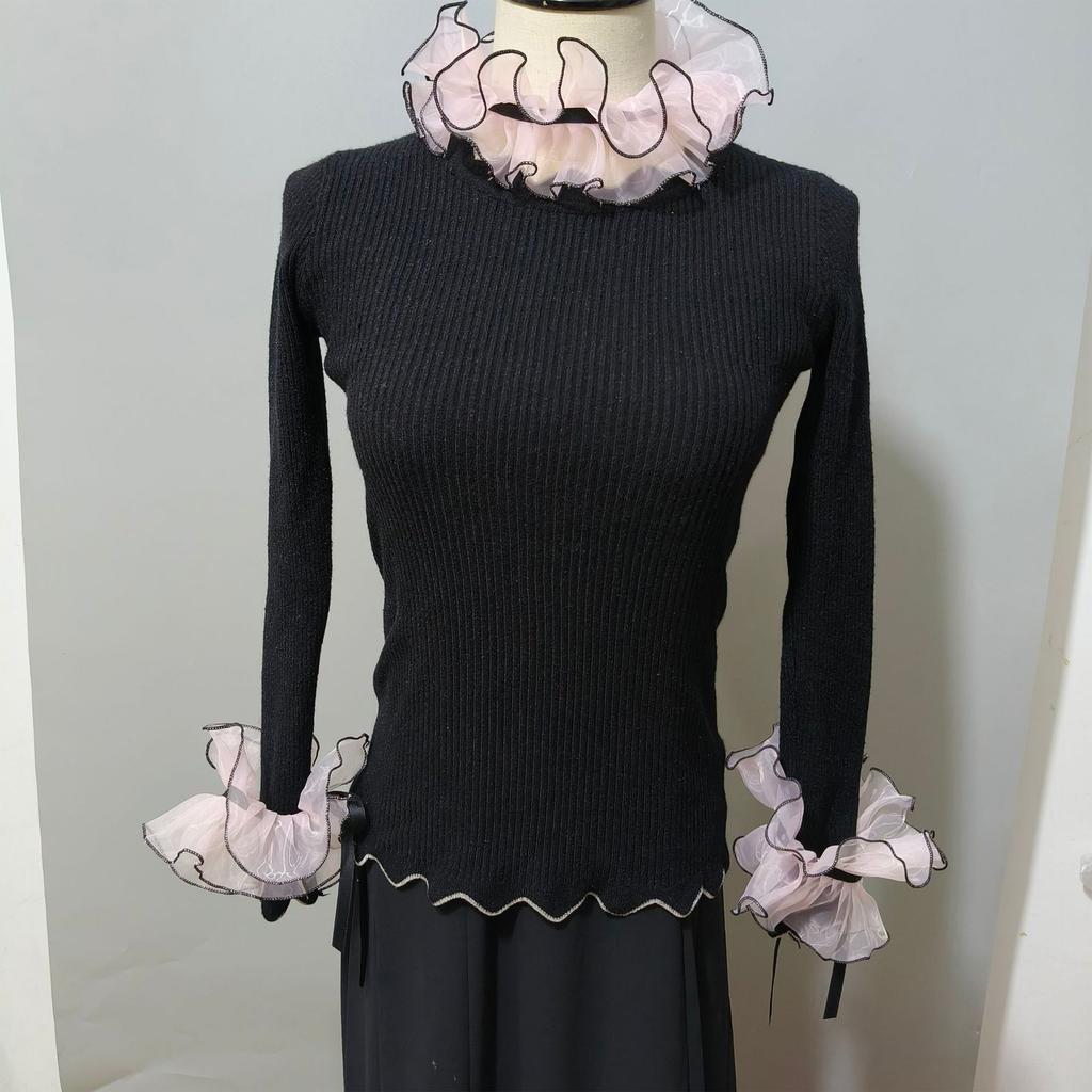 Elizabethan Ruffle False Collar Organza Mesh Neck Ruff Wrist Cuffs for Women Sweater Clothing Decorative Accessory