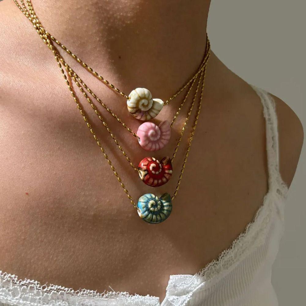 Керамическая подвеска-ракушка Ожерелье Цепочка из нержавеющей стали Цепочка для ключицы Модное ожерелье-ракушка Женщины
