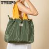 Women Solid Color Oxford Cloth Large Capacity Drawstring Strap Pocket Supermarket Shopping Bag Portable Storage Bag