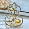 Chinese Style Gold-Plated Gourd and Bamboo Brooch with Zircon and Pearls