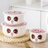 Ceramic fresh-keeping bowl three-piece set with cover refrigerator storage box Office lunch box for microwave heating special