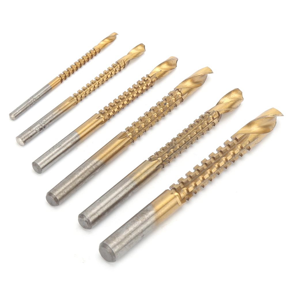 6Pcs Sawtooth Drill Bit Twist Hand Electric Woodworking Saw Drill Allin1 Punching Hole Tool