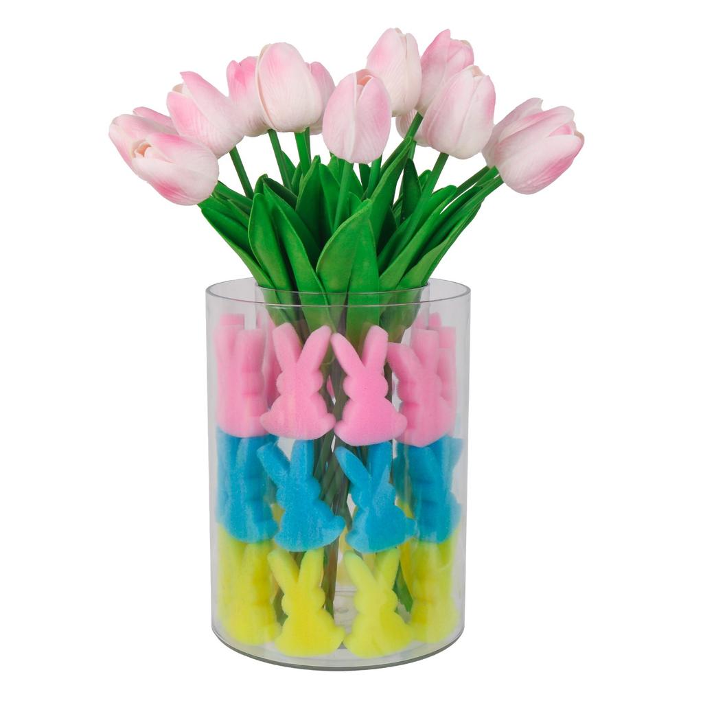 Пасхальный кролик с тюльпанами Высокоэластичная губка для штамповки цветочной композиции ПУ губка