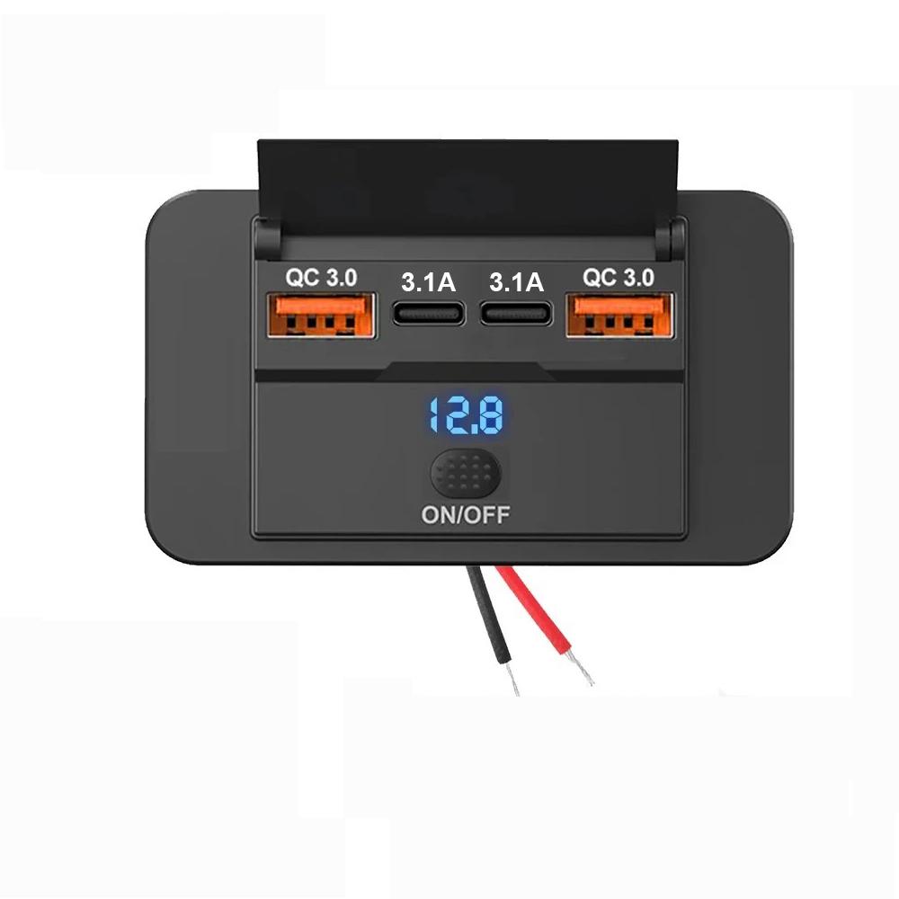 12В 24В USB Розетка Автомобильная Зарядка 4-портовая Двойной PD Двойной QC3.0 USB C Разъем Настенное Крепление Аксессуары для Автомобиля Лодки Морского Транспорта RV Грузовика
