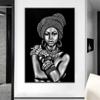 African Woman Portrait Canvas Painting Black White Wall Art Women Picture Posters and Prints Living Room Home Wall Decor Cuadros