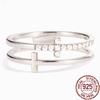 Trumium 925 Sterling Silver Trendy Minimalist Double Cross Rings For Women Geometric Double Layer CZ Ring Wedding Fine Jewelry