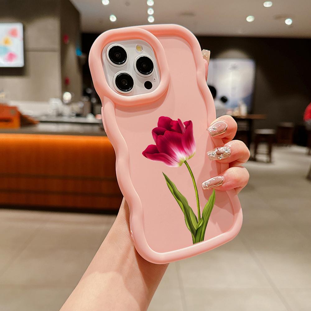 Чехлы для телефонов N93 Peony Macaron Wavy Edge для iPhone 16 Pro Max Samsung S24 Plus S23 Ultra A35 A55 A05s Xiaomi Redmi Note 13 Honor Противоударный чехол