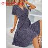 Polyester Floral Print A Line Dress With V Neck For Summer Casual Women