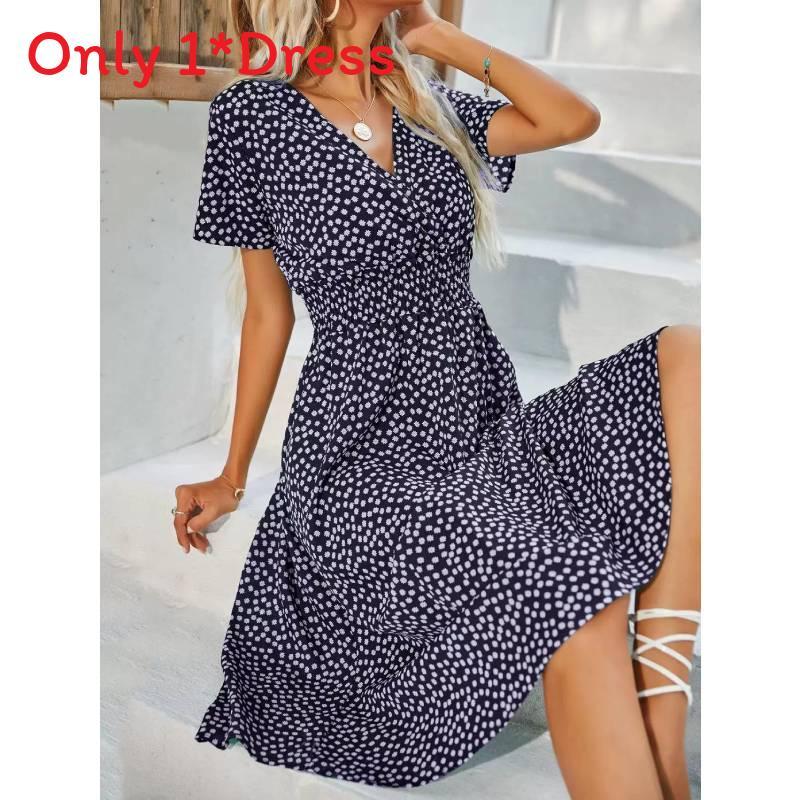 Polyester Floral Print A Line Dress With V Neck For Summer Casual Women