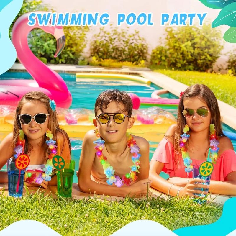 10 шт. Светодиодные гавайские леи Светящиеся цветочные леи Ожерелье Цветы Луа Венок Гирлянды Пляжная свадьба Тропическая тематическая вечеринка Принадлежности