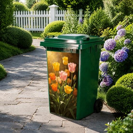 Outdoor Garbage Bin Decorative Vinyl Floral Trash Can Stickers, Waterproof Self?Adhesive Decals, Vintage Flower Pattern Decor