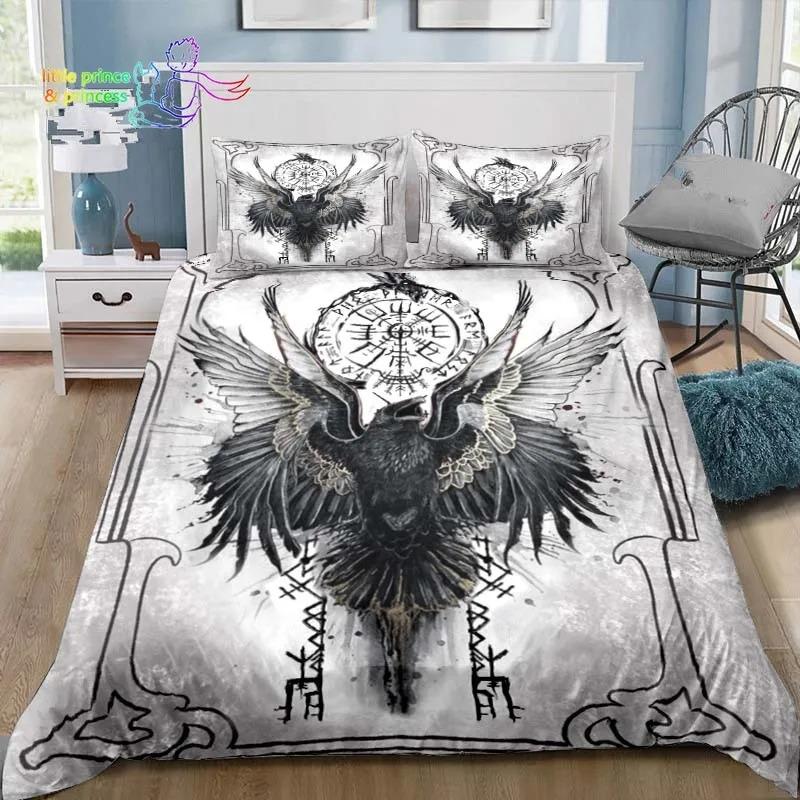 Набор постельного белья с узором викингов, скандинавская мифология, ворон, односпальный, полутораспальный, двуспальный, королевский размер, комплект для кровати размера кинг, для взрослых, для детей, для спальни, 3D-принт