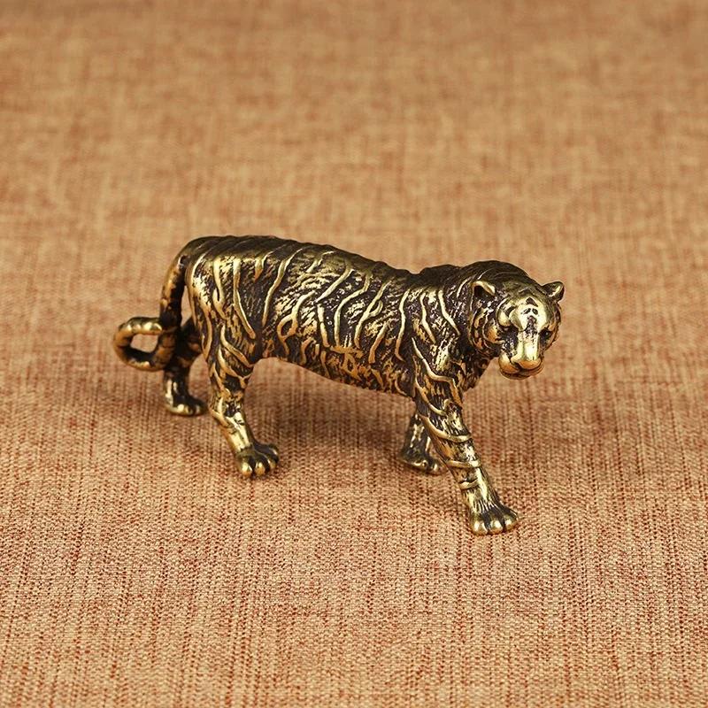 Pure Copper Animal Tigers Model Statue Solid Brass Big Tiger Figurines Ornaments Miniatures Desk Decorations Vintage Home Decor