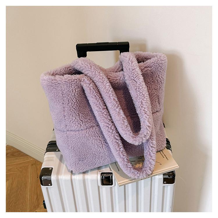 Ielgy Autumn Winter Particle Lamb Wool Tote Bag Large Capacity Portable One-Shoulder Wool Bag