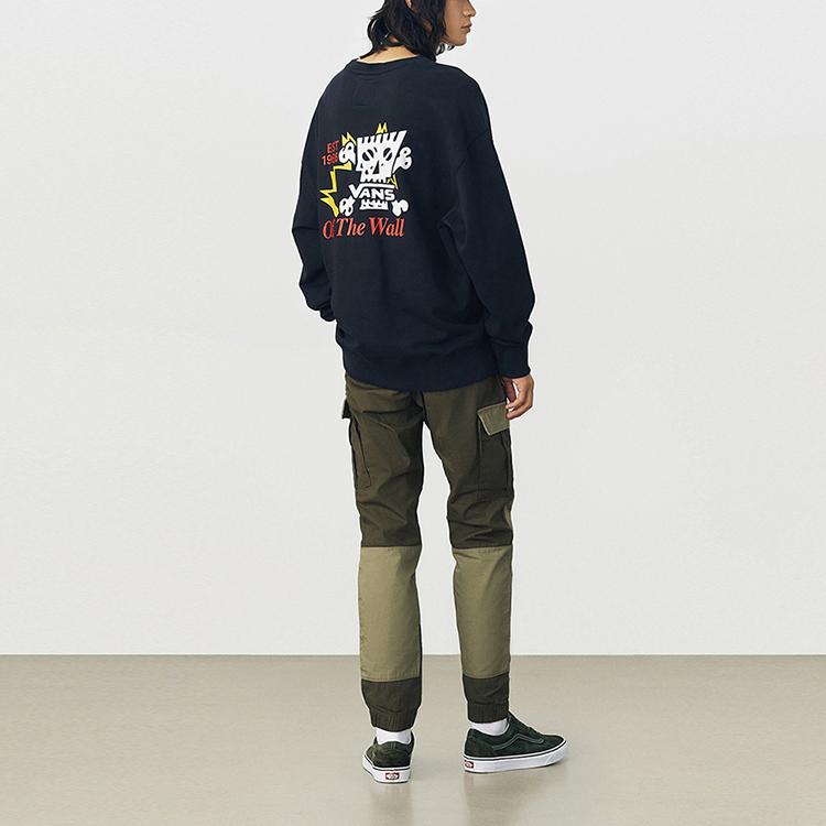 Vans Толстовка с круглым вырезом и забавным рисунком черепа, мультяшный принт, мужская толстовка, черная VN0A54JIBLK