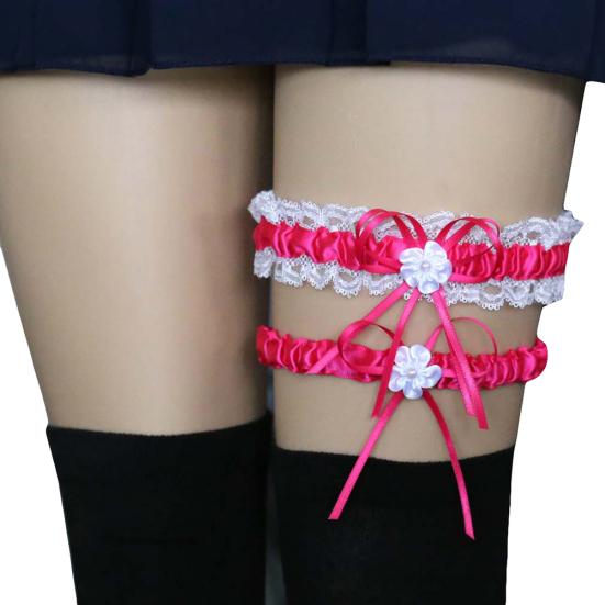 2 шт./компл. Женские подвязки Эластичная кружевная отделка Сексуальные женские подвязки с бантом