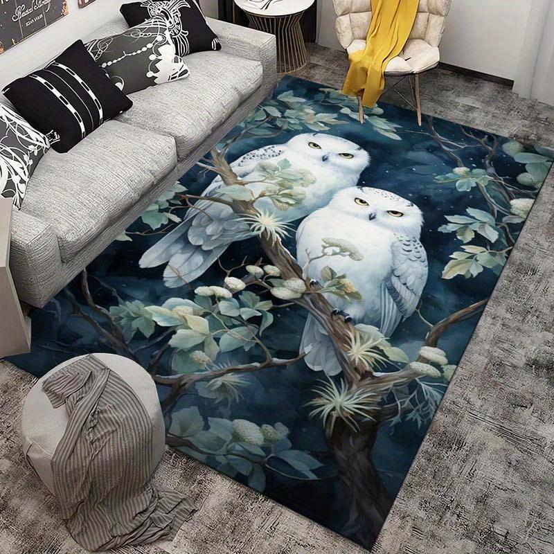 Очаровательный ковер «Белые совы» для декора гостиной - Уникальный ковер с изображением дикой природы и тематикой природы | Домашние аксессуары