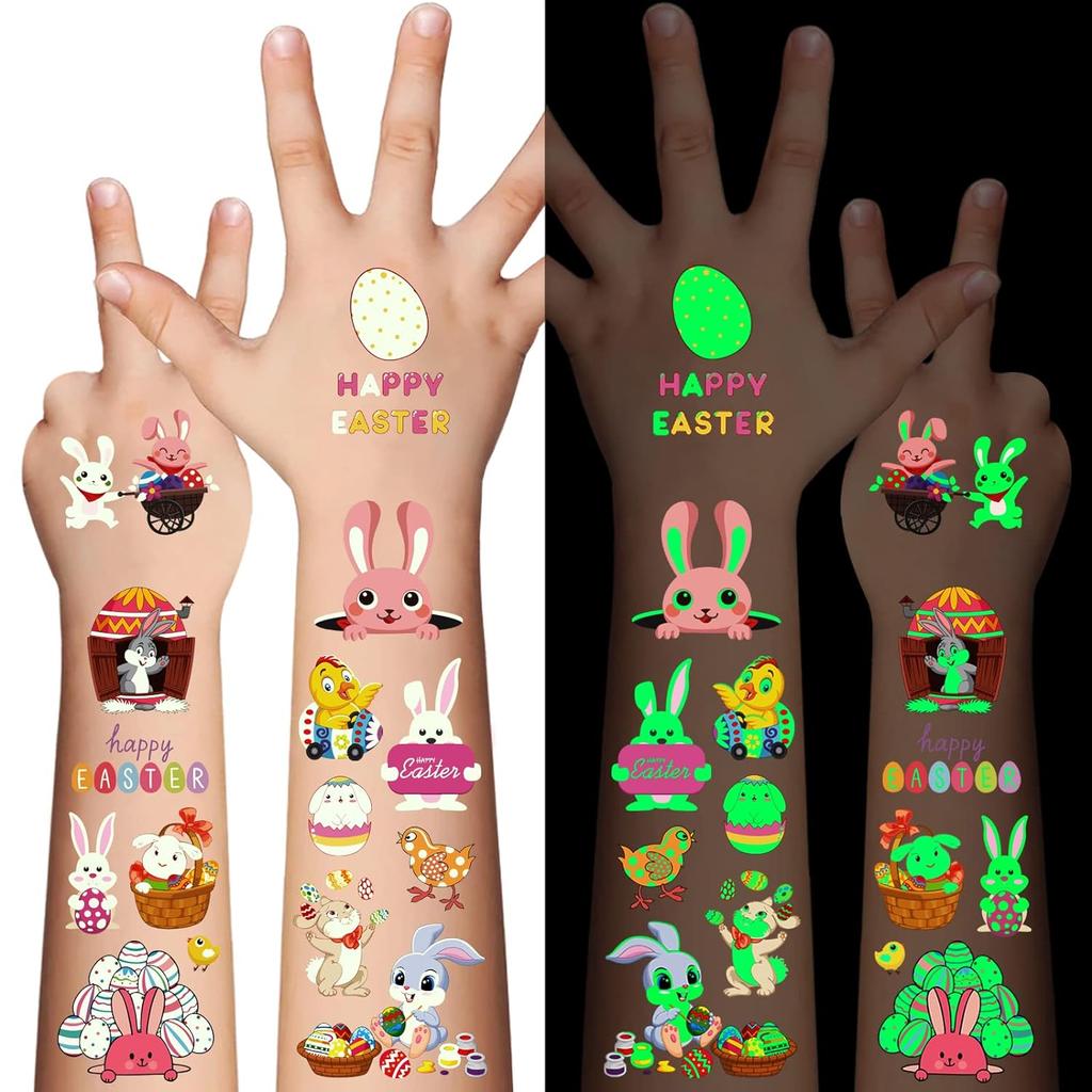 100Pcs Easter Luminous Temporary Tattoos, Glow In The Dark Easter Basket Party Tattoos Stickers, Dwarf Colored Egg Carrot
