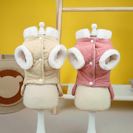 Cozy Stylish Warm Dog Coat Waterproof Reflective Fleece Lined with Bow Decoration Portable Traction Ring Pet Winter Jacket