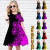 Girls Floral Pink Stitching Print Dresses Kids Girl Party Off Shoulder Dress Princess Dress Short Sleeved Dress For Girl Over 4 Years