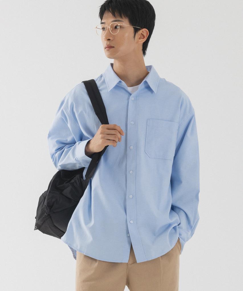 PIANER Solid Oversized Oxford Shirt (Sky Blue)