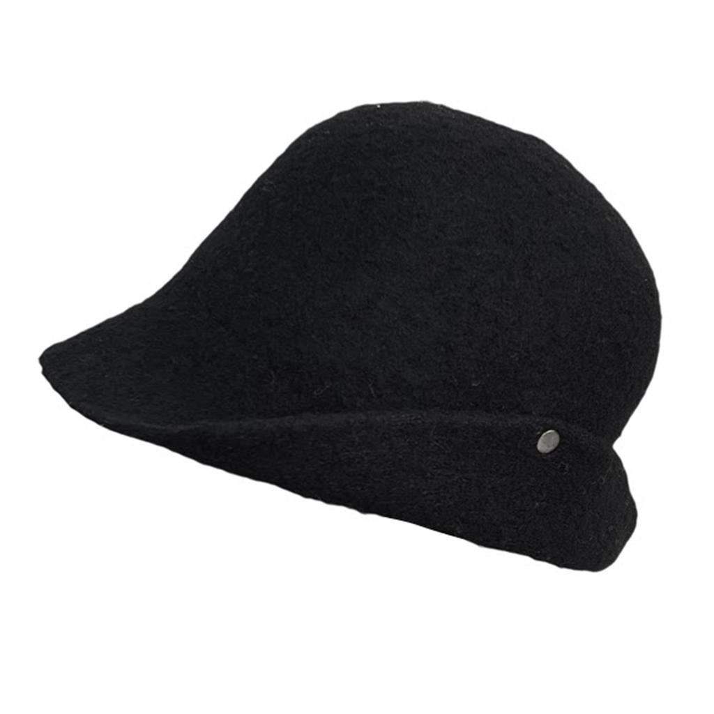 Zhang Jingyi black wool tipped brim top hat women's autumn and winter warm versatile face small retro bucket hat