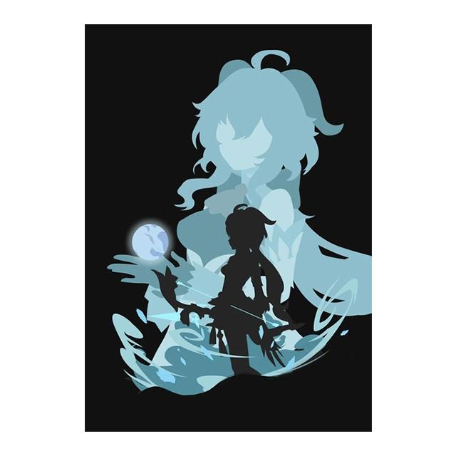 Рамка из цельного дерева для видеоигр Genshin Impact, украшение, фреска, аниме, изображение персонажа, постер, холст, картина, принты для детской комнаты, для современного домашнего декора