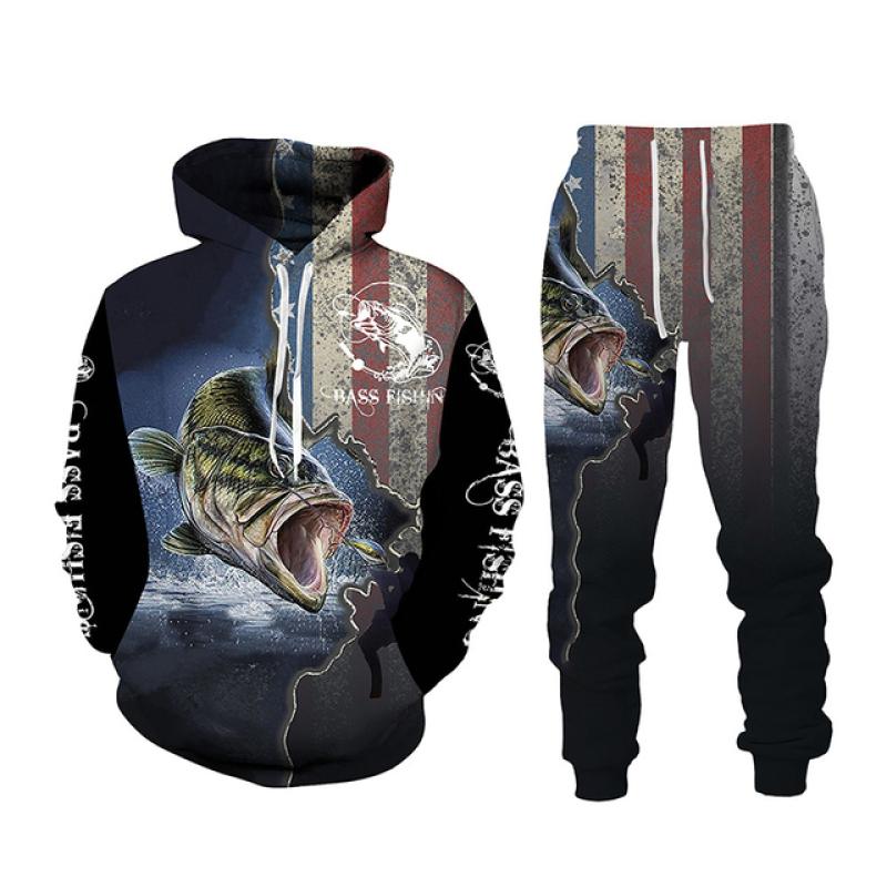 Весна-Осень с 3D принтом рыбы для мужчин и женщин толстовка + брюки комплекты из 2 предметов камуфляжная одежда для рыбалки, охоты и кемпинга модная спортивная одежда на открытом воздухе комплект