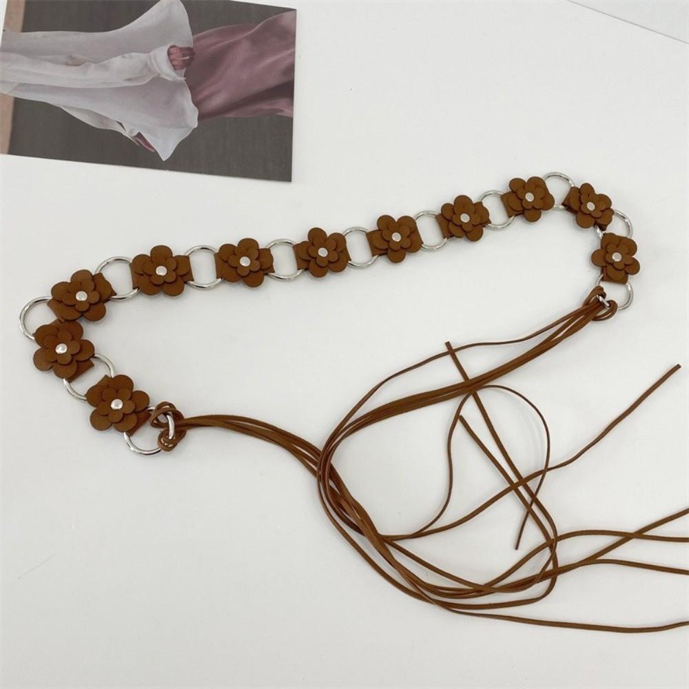 Floral Women's Belt Vintage Dress Jeans Belt Versatile Leather Waist Rope Waist Decoration