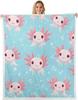 Cute Pink Axolotl Blanket Soft Fleece Throw Cherry Blossom Design Fantasy Art Kids Room Decor